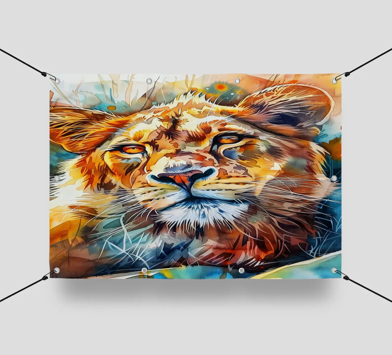 Leone acquerellato telo in pvc da Lionmixart