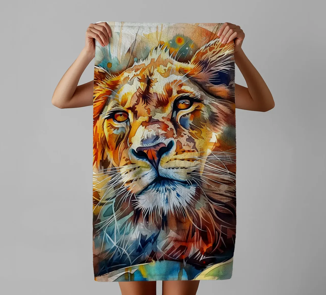 Leone acquerellato asciugamano da bagno da Lionmixart