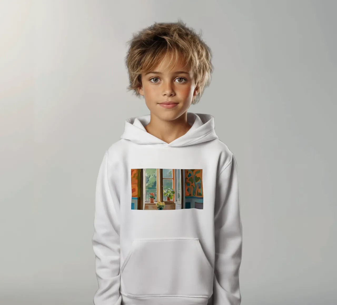 Sunlit Window Garden kids hoodie by Chroma Haven