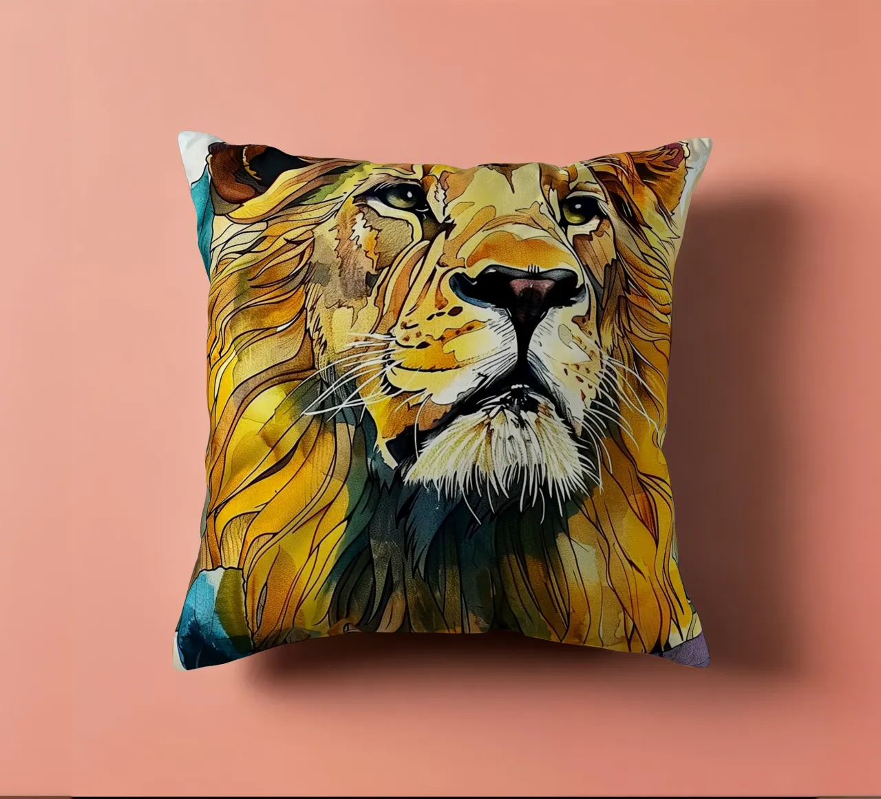 Leone acquerello cuscino da Lionmixart