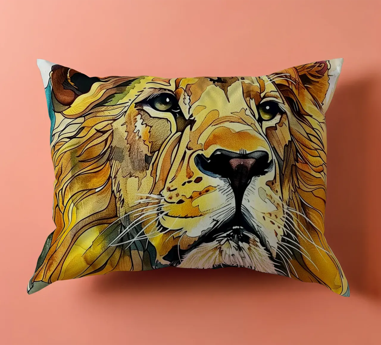 Leone acquerello cuscino da Lionmixart
