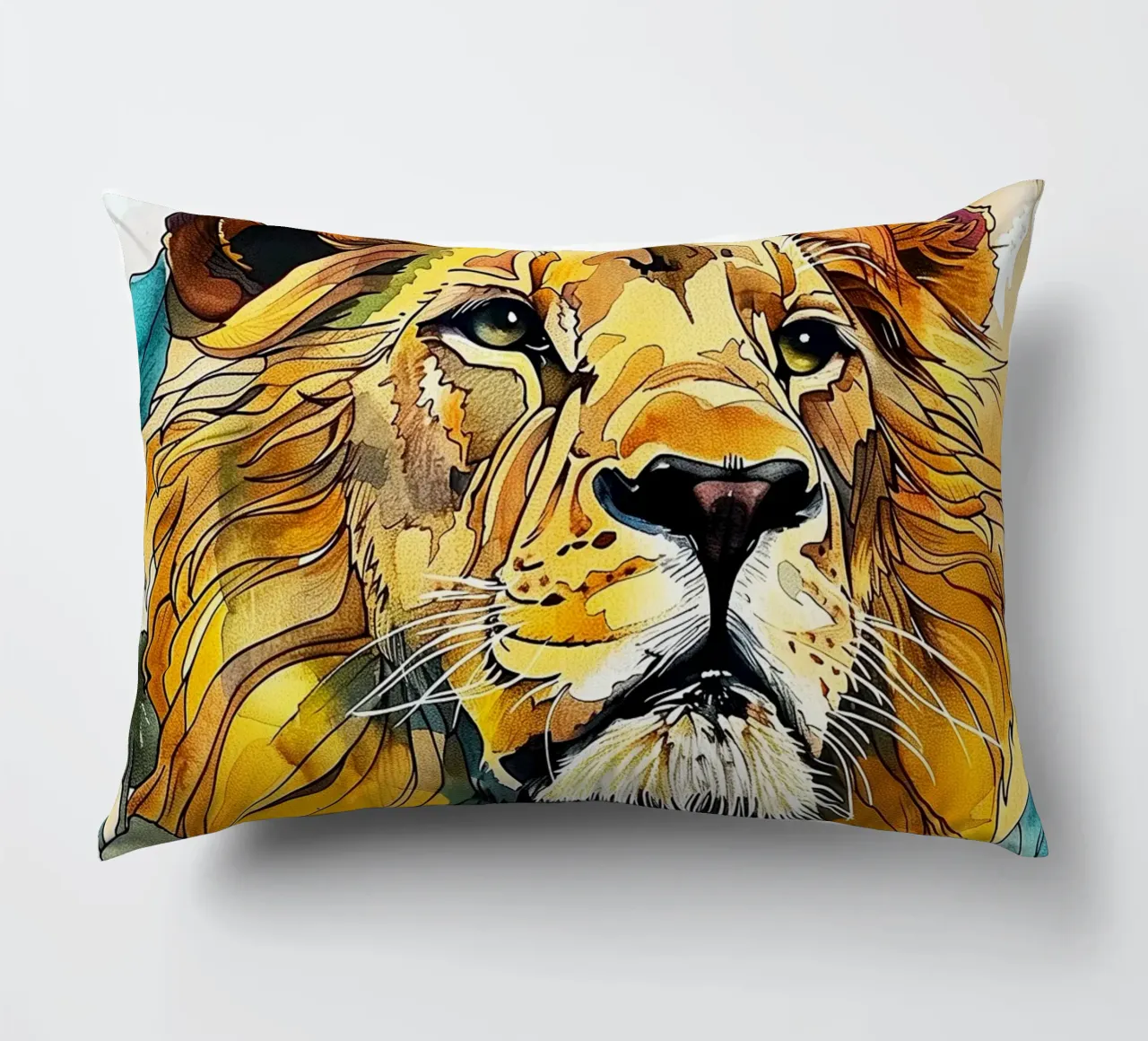 Leone acquerello cuscino da Lionmixart