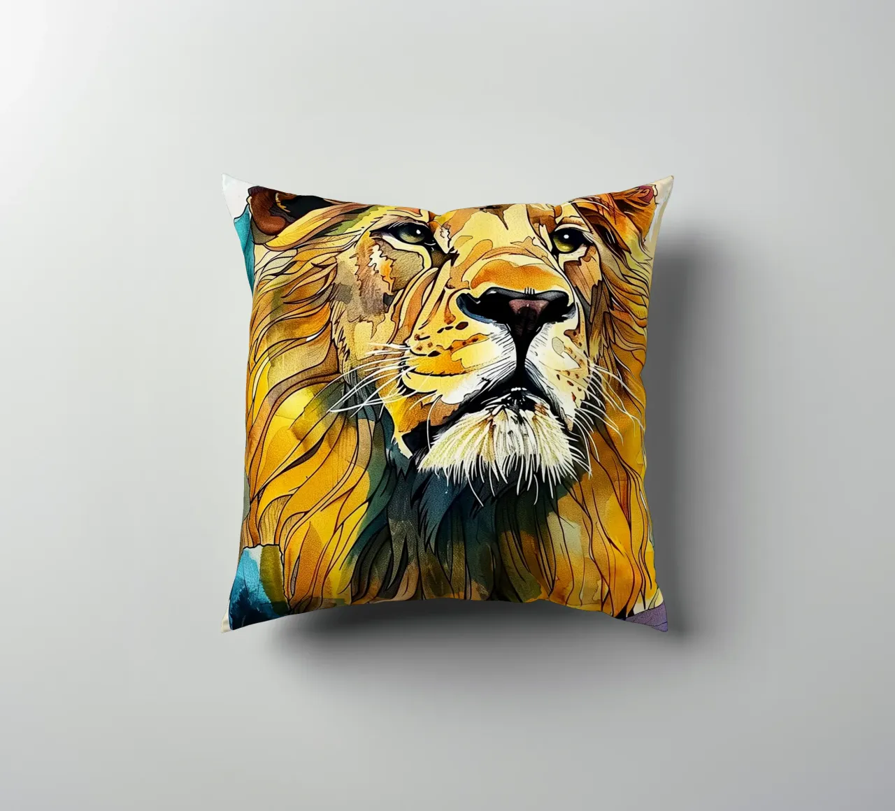 Leone acquerello cuscino da Lionmixart