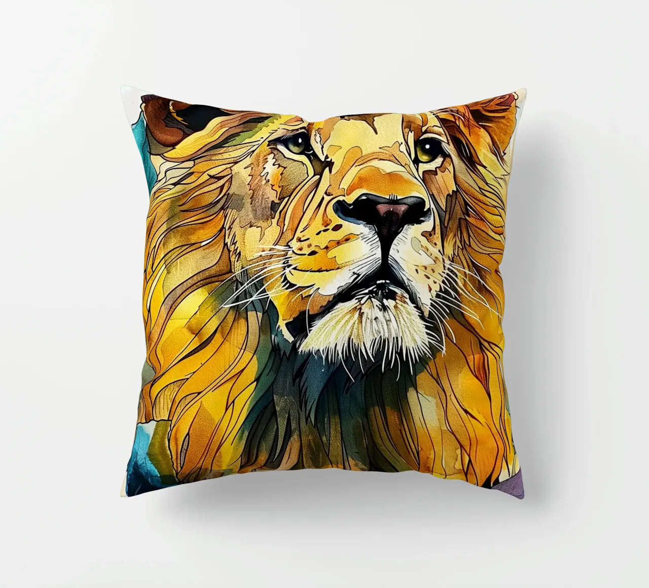 Leone acquerello cuscino da Lionmixart