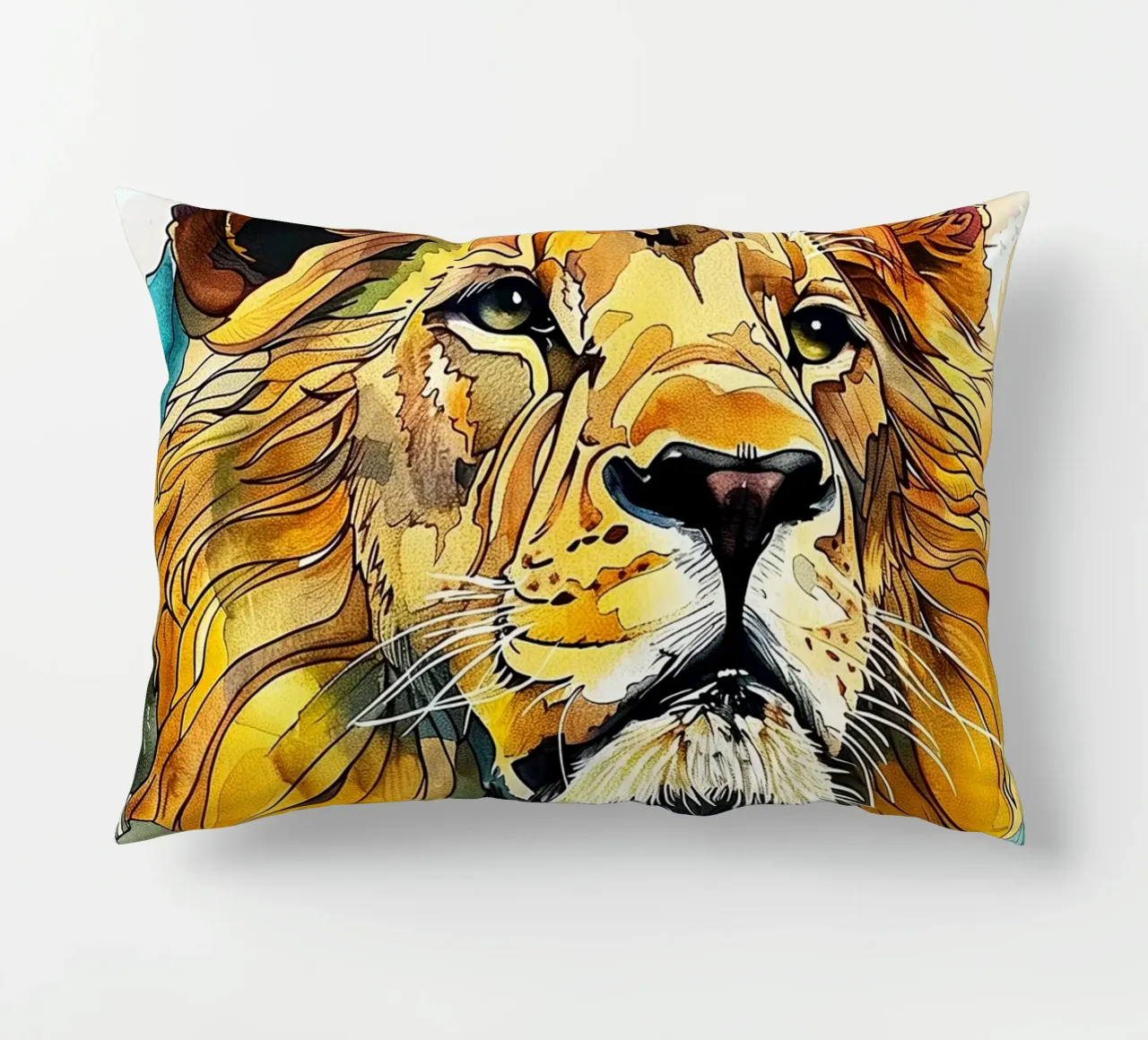 Leone acquerello cuscino da Lionmixart