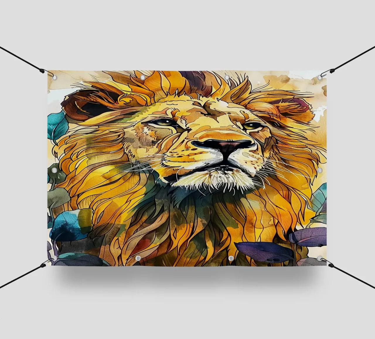 Leone acquerello telo in pvc da Lionmixart