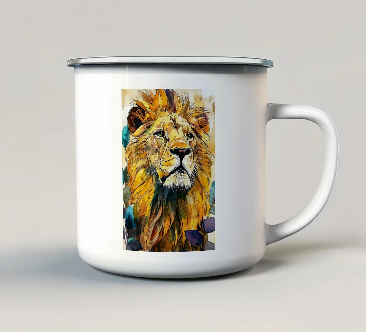 Leone acquerello tazza in smalto da Lionmixart