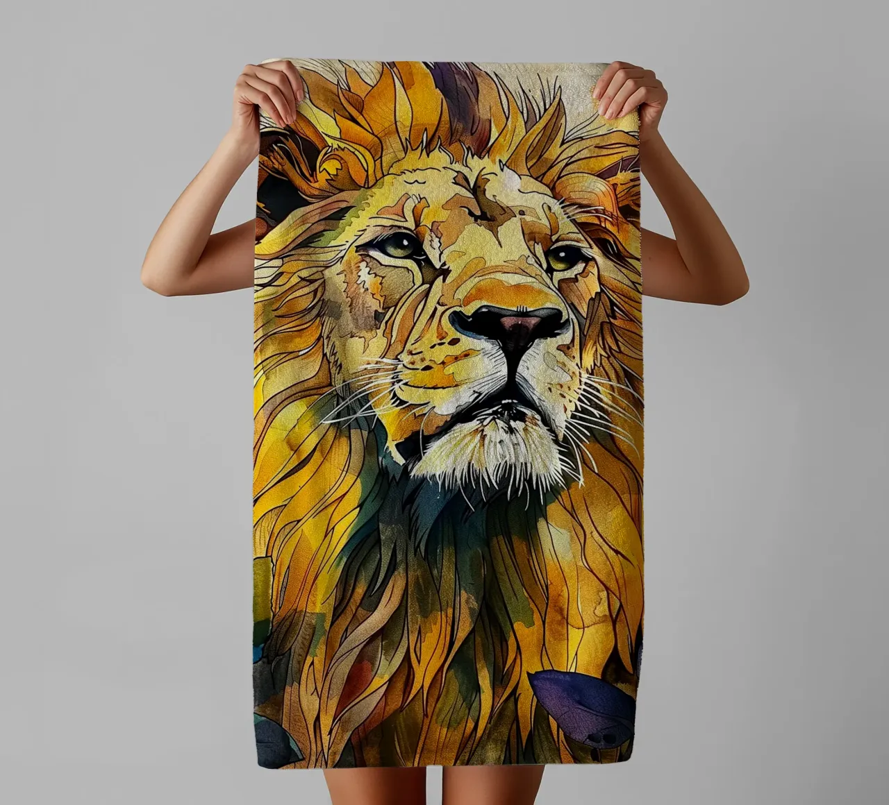 León acuarela toalla de baño de Lionmixart