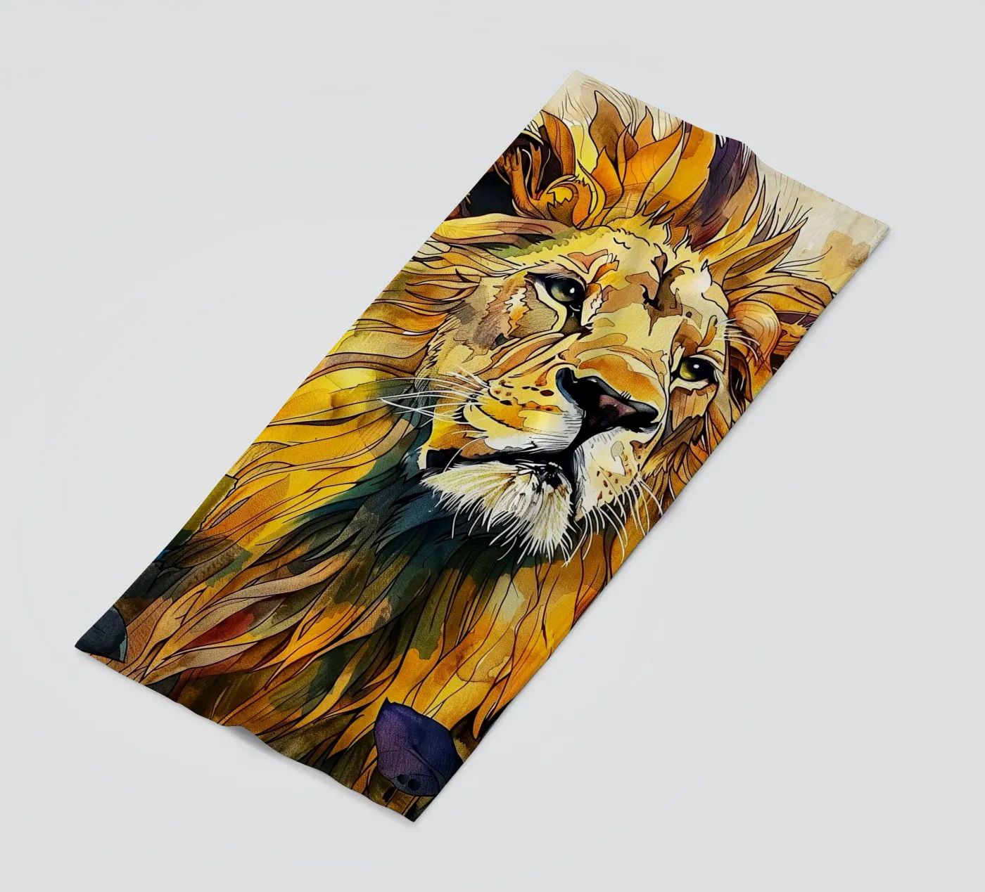 Leone acquerello telo mare da Lionmixart