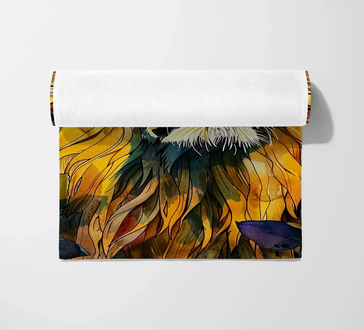 Leone acquerello telo mare da Lionmixart