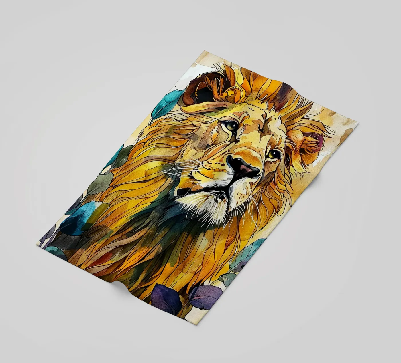 Leone acquerello telo mare da Lionmixart