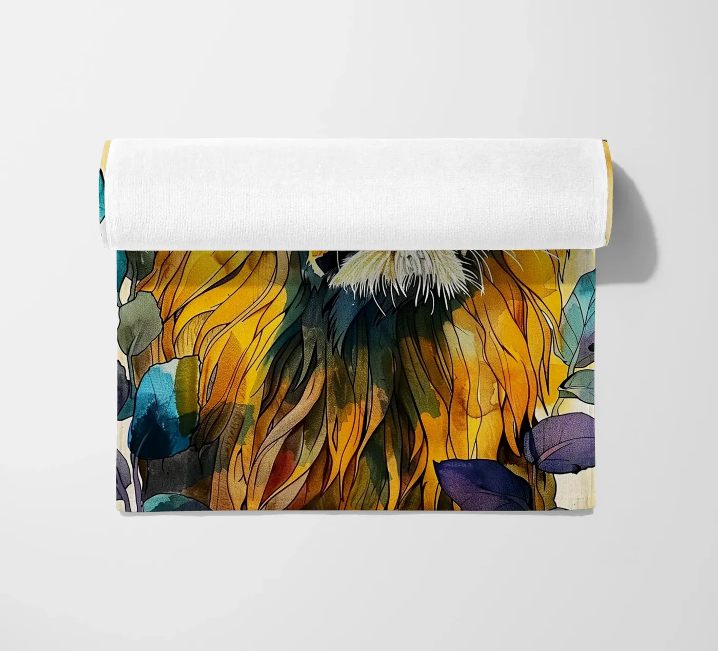 Leone acquerello telo mare da Lionmixart