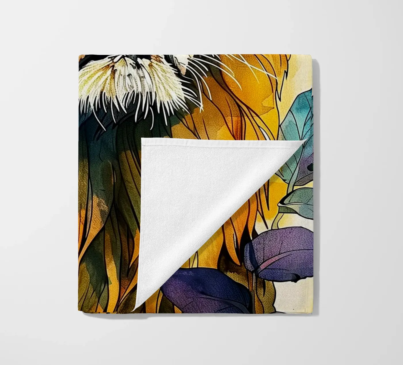 Leone acquerello telo mare da Lionmixart