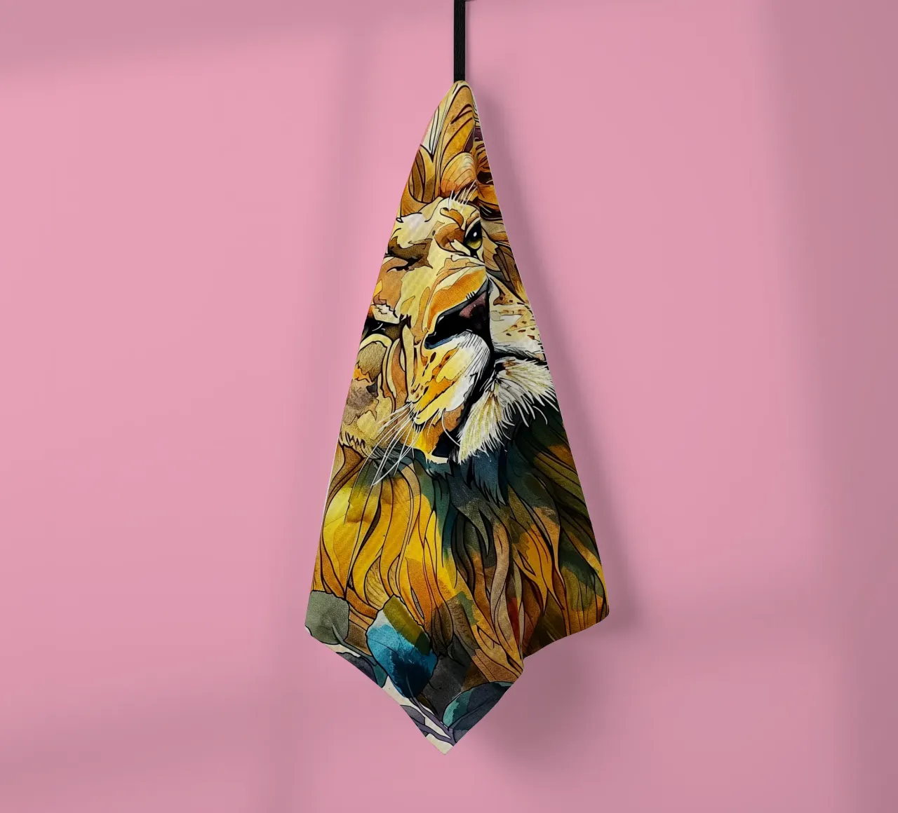 Leone acquerello canovaccio da cucina da Lionmixart