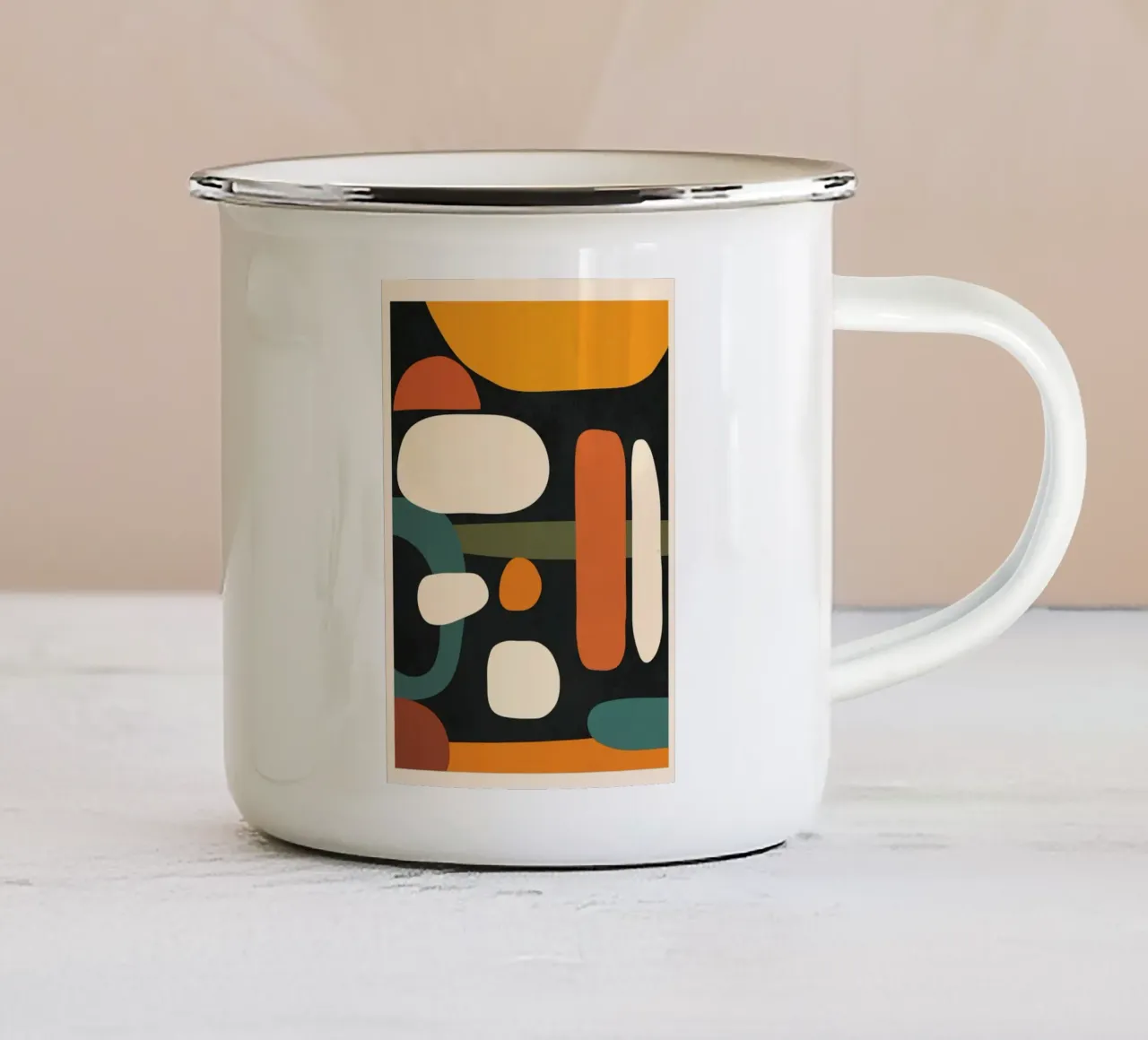 Abstract Shapes in the Skies 3 enamel mug by Flow Line