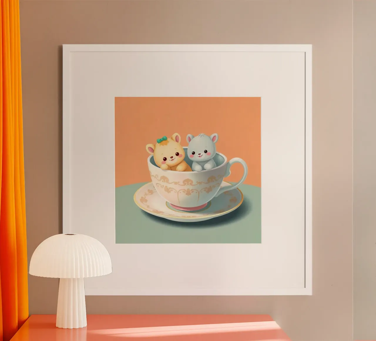 Animaux mignons se relaxant ensemble dans une tasse à thé contre poster de DesignDoodle