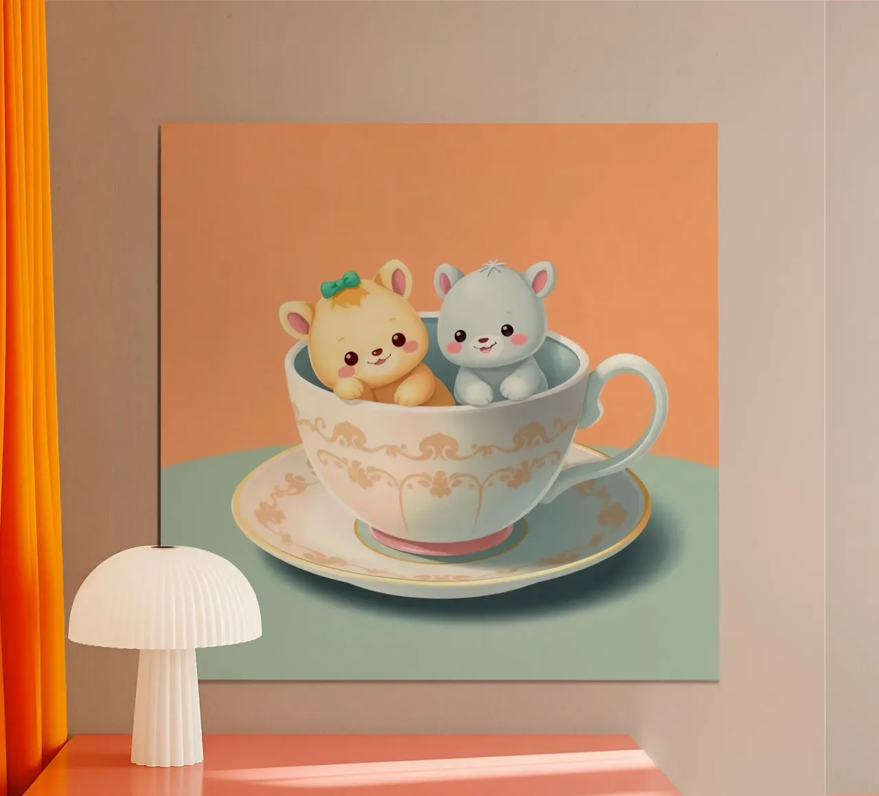 Animaux mignons se relaxant ensemble dans une tasse à thé contre poster de DesignDoodle