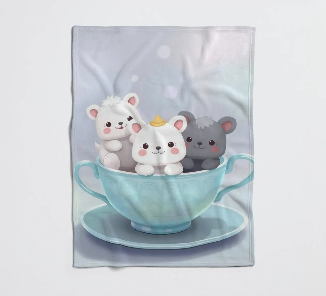 Cute cartoon animals resting in a tea cup fleece blanket by DesignDoodle