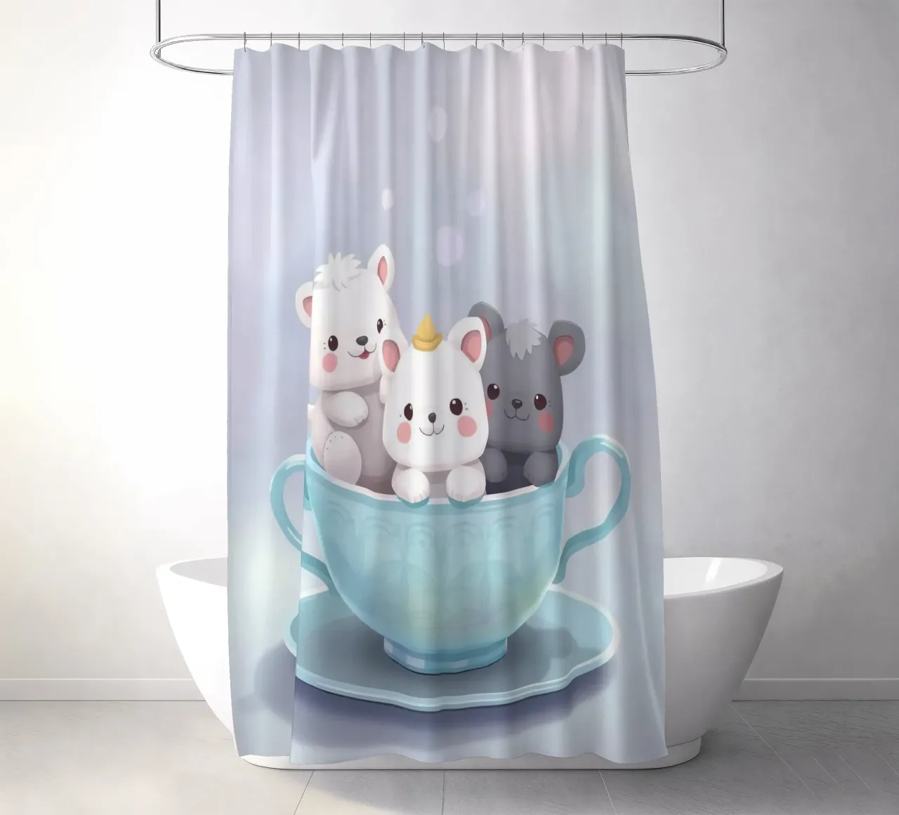 Simpatici animali dei cartoni animati che riposano in una tazza da tè tenda da doccia da DesignDoodle