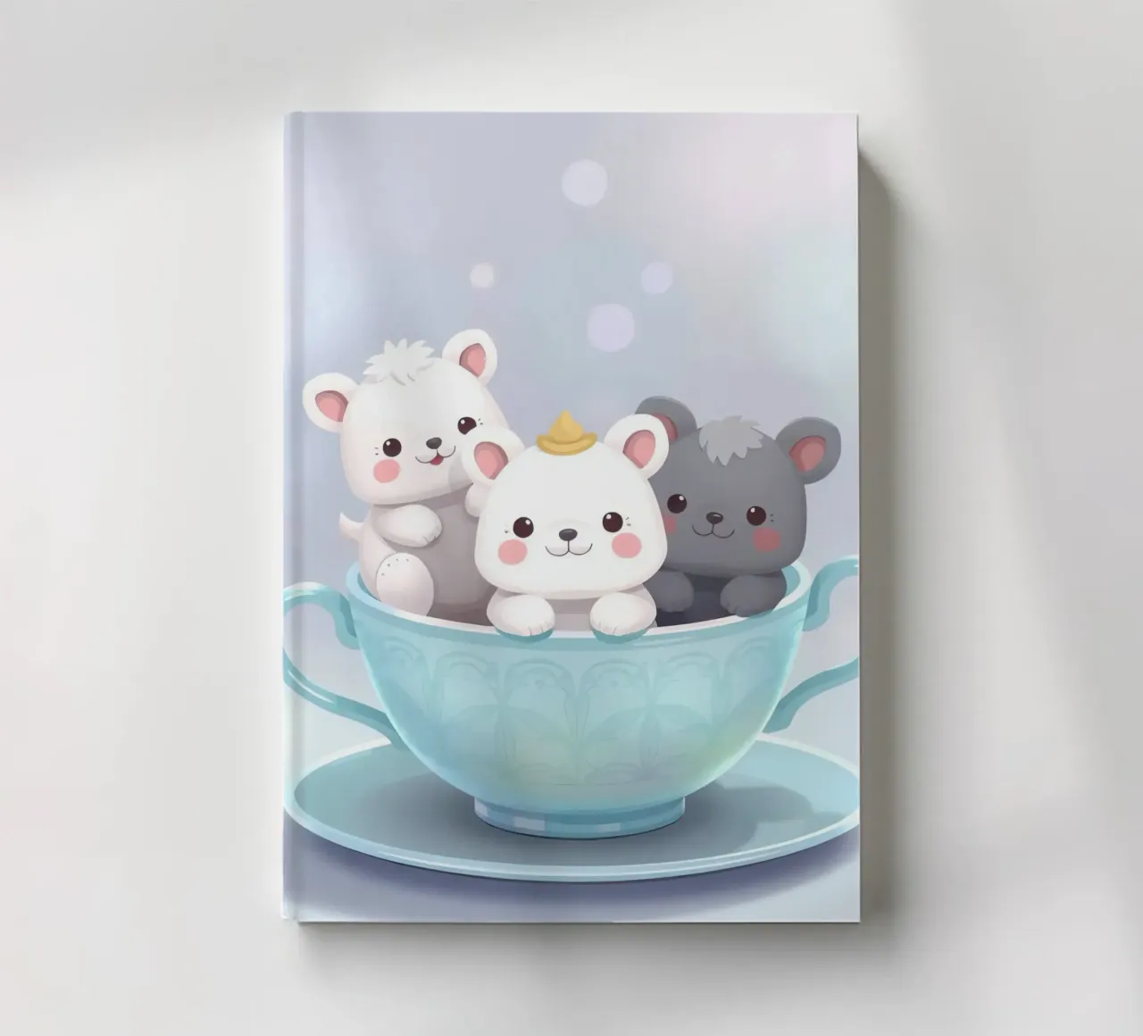 Animaux de dessins animés se reposant dans une tasse de thé carnet de notes de DesignDoodle