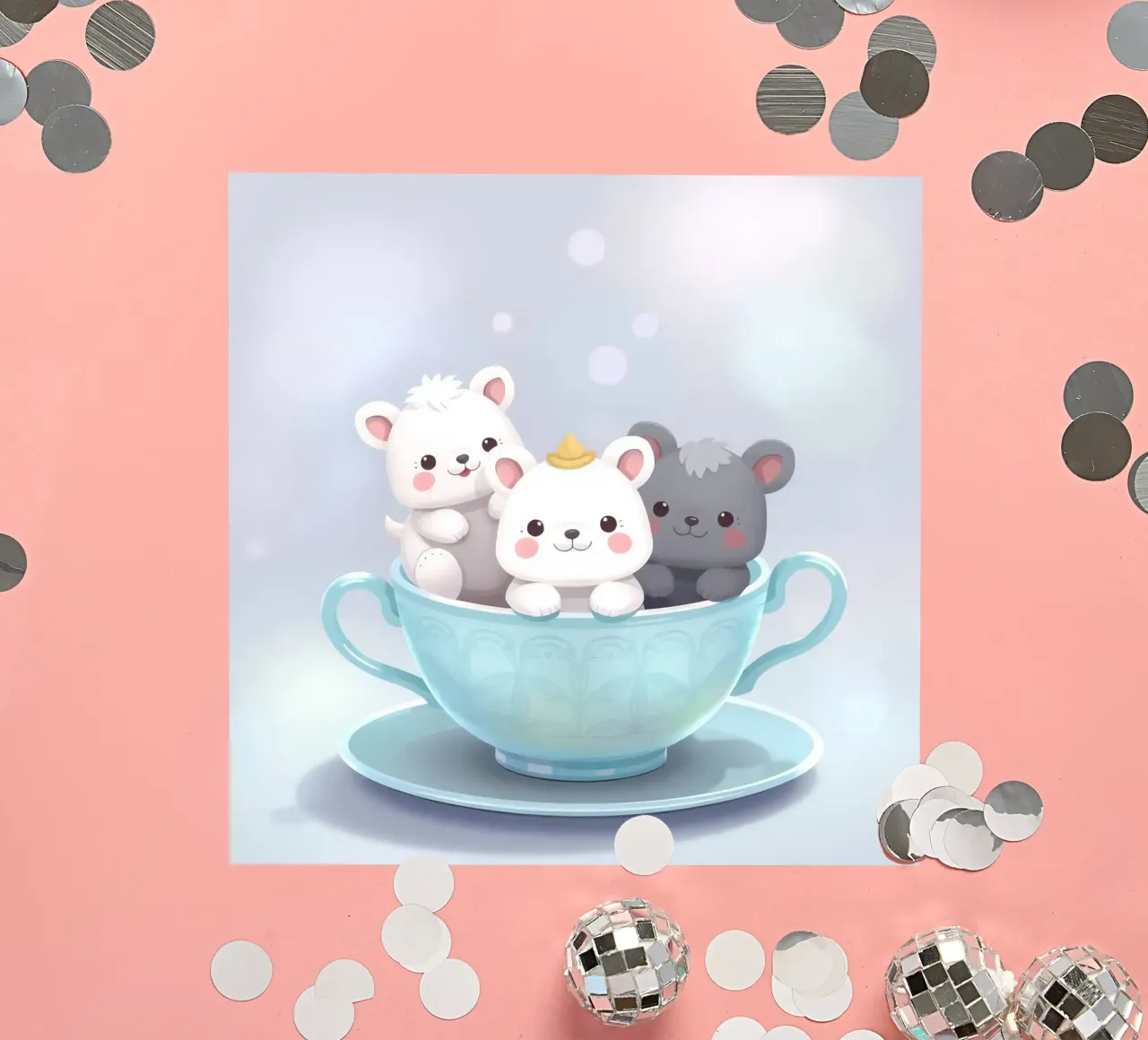 Simpáticos animales de dibujos animados descansando en una taza de té pegatina de DesignDoodle