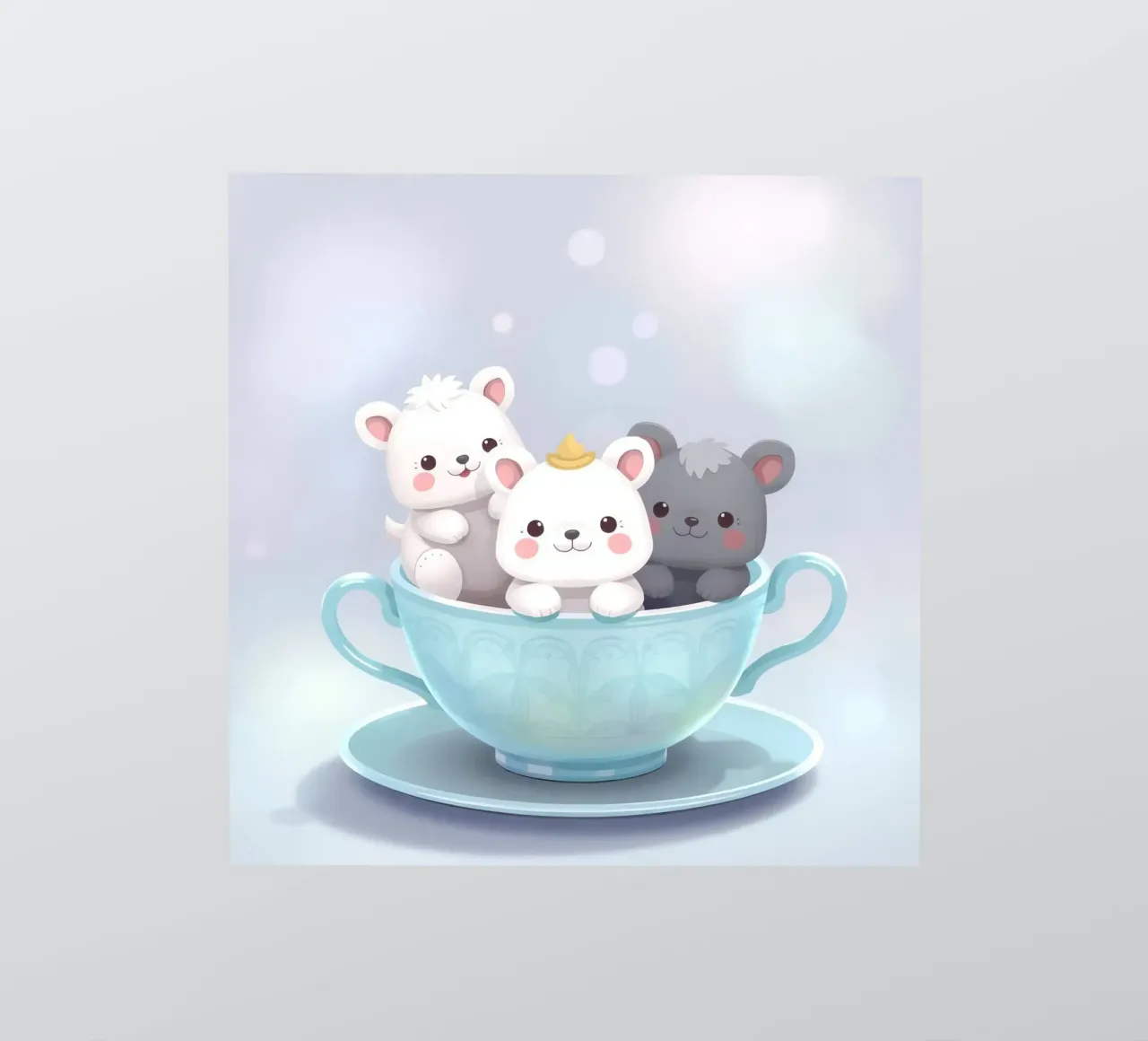 Simpáticos animales de dibujos animados descansando en una taza de té pegatina de DesignDoodle