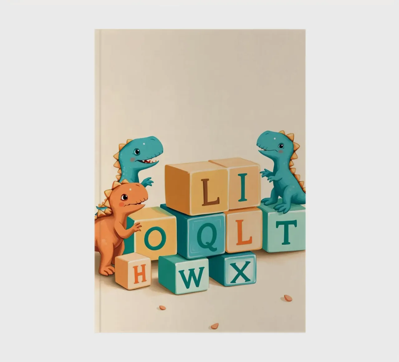 Cute cartoon dinosaurs playing with colorful building blocks notebook by DesignDoodle