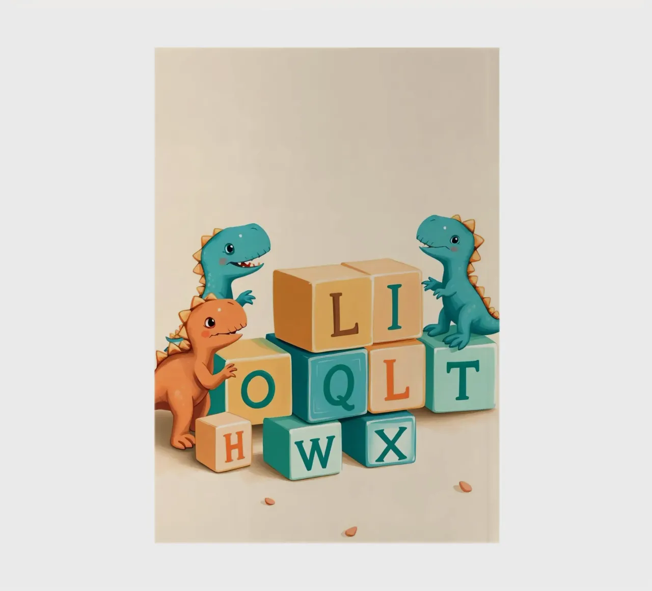 Cute cartoon dinosaurs playing with colorful building blocks notebook by DesignDoodle