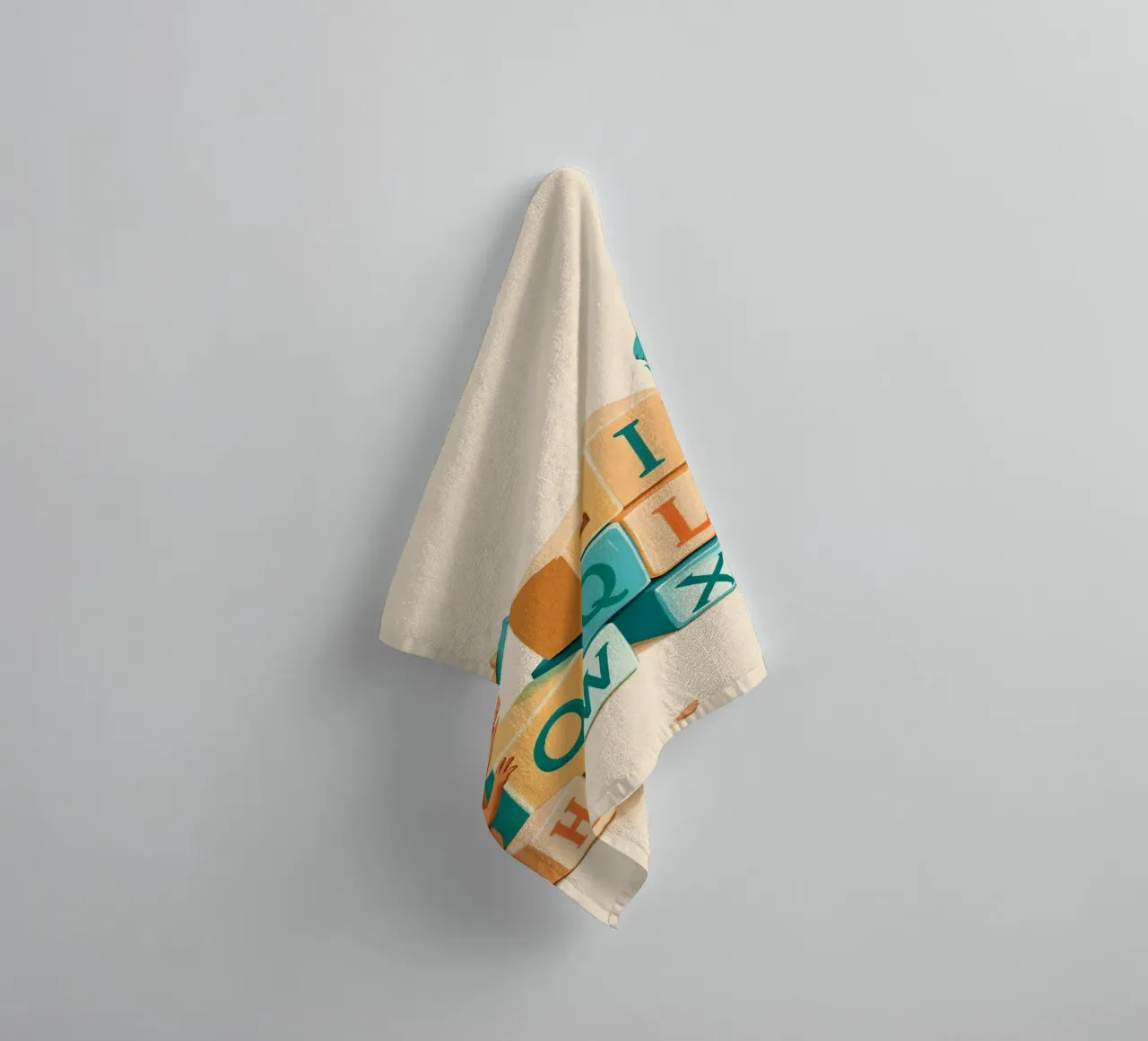 Cute cartoon dinosaurs playing with colorful building blocks towel by DesignDoodle