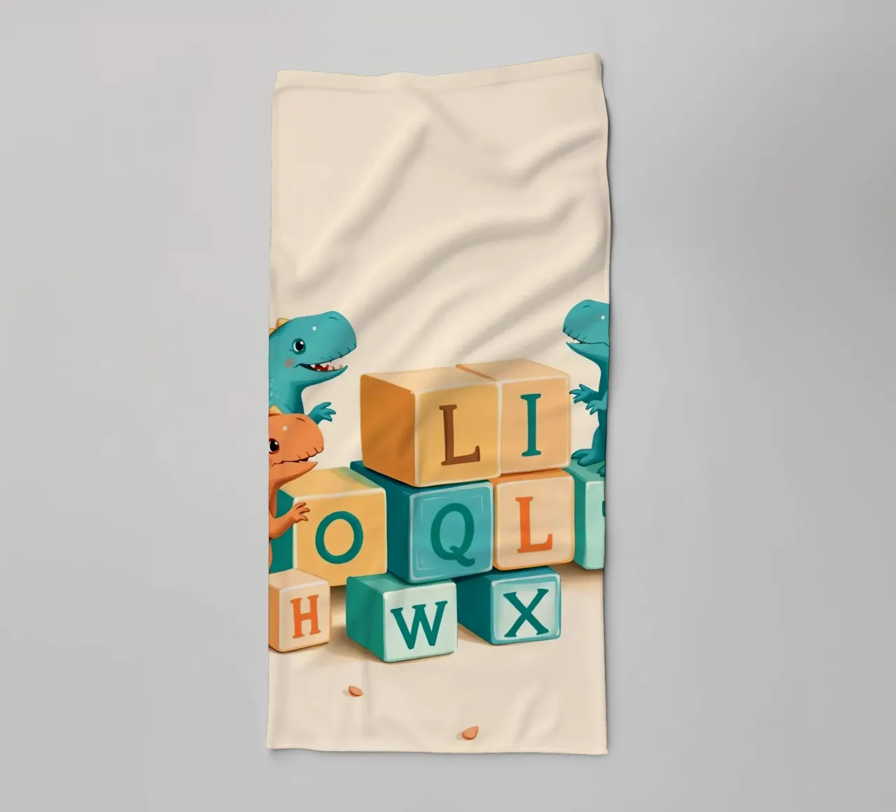 Cute cartoon dinosaurs playing with colorful building blocks towel by DesignDoodle