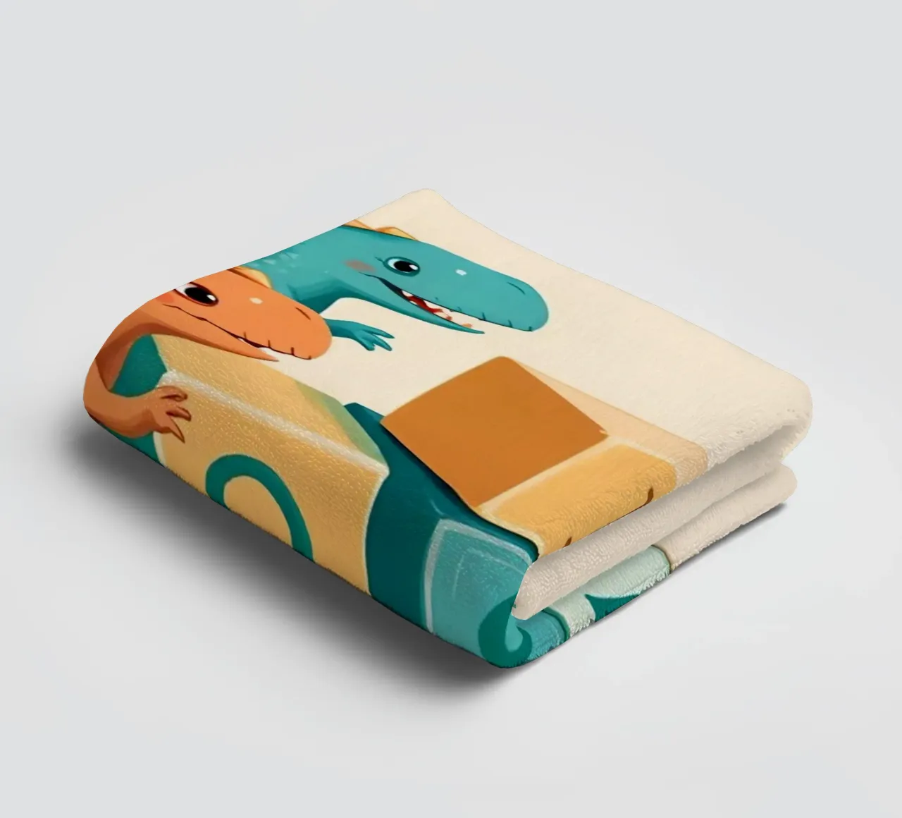 Cute cartoon dinosaurs playing with colorful building blocks towel by DesignDoodle