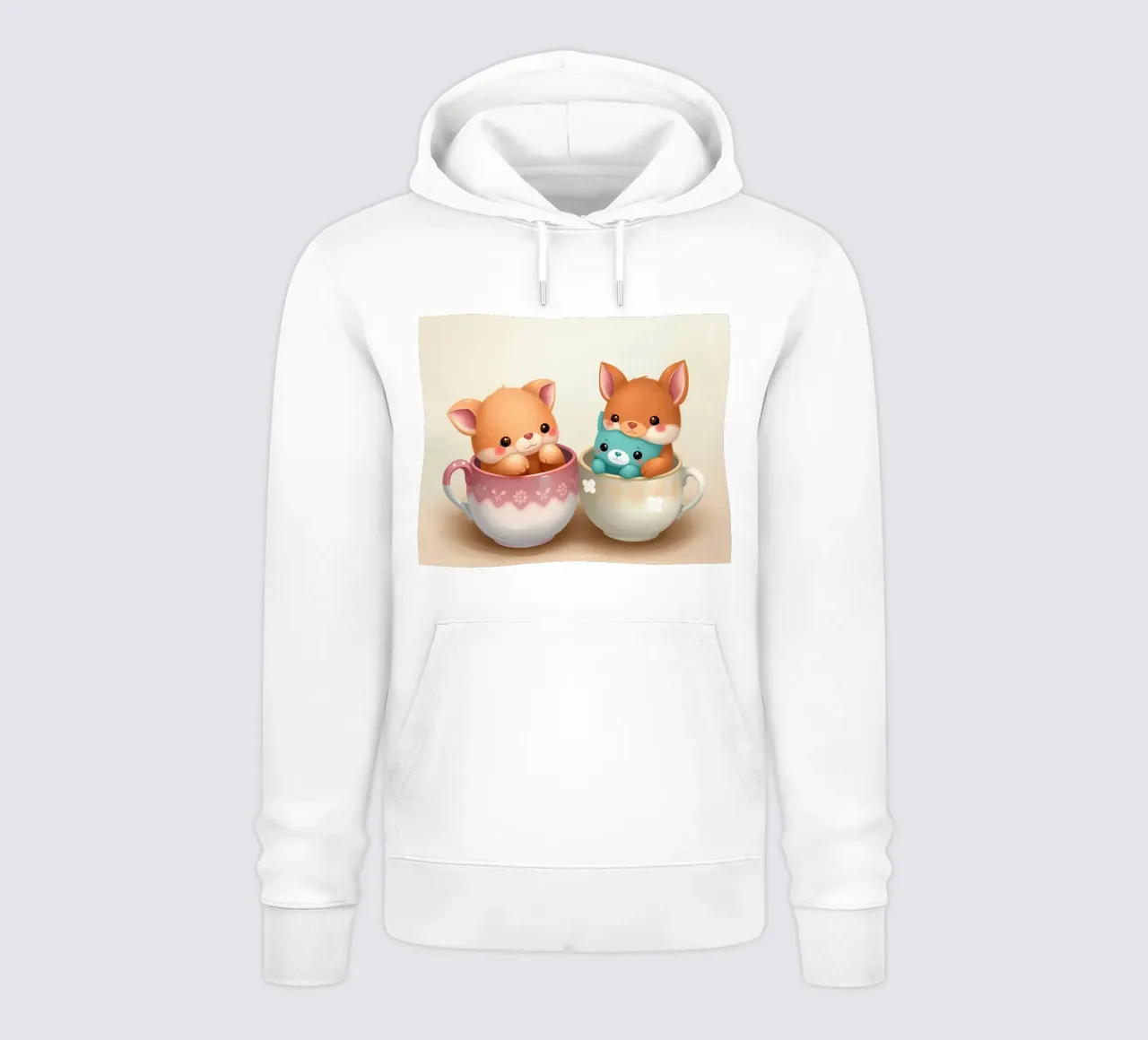 Simpatici personaggi animali giocano in tazze colorate felpa con cappuccio da DesignDoodle