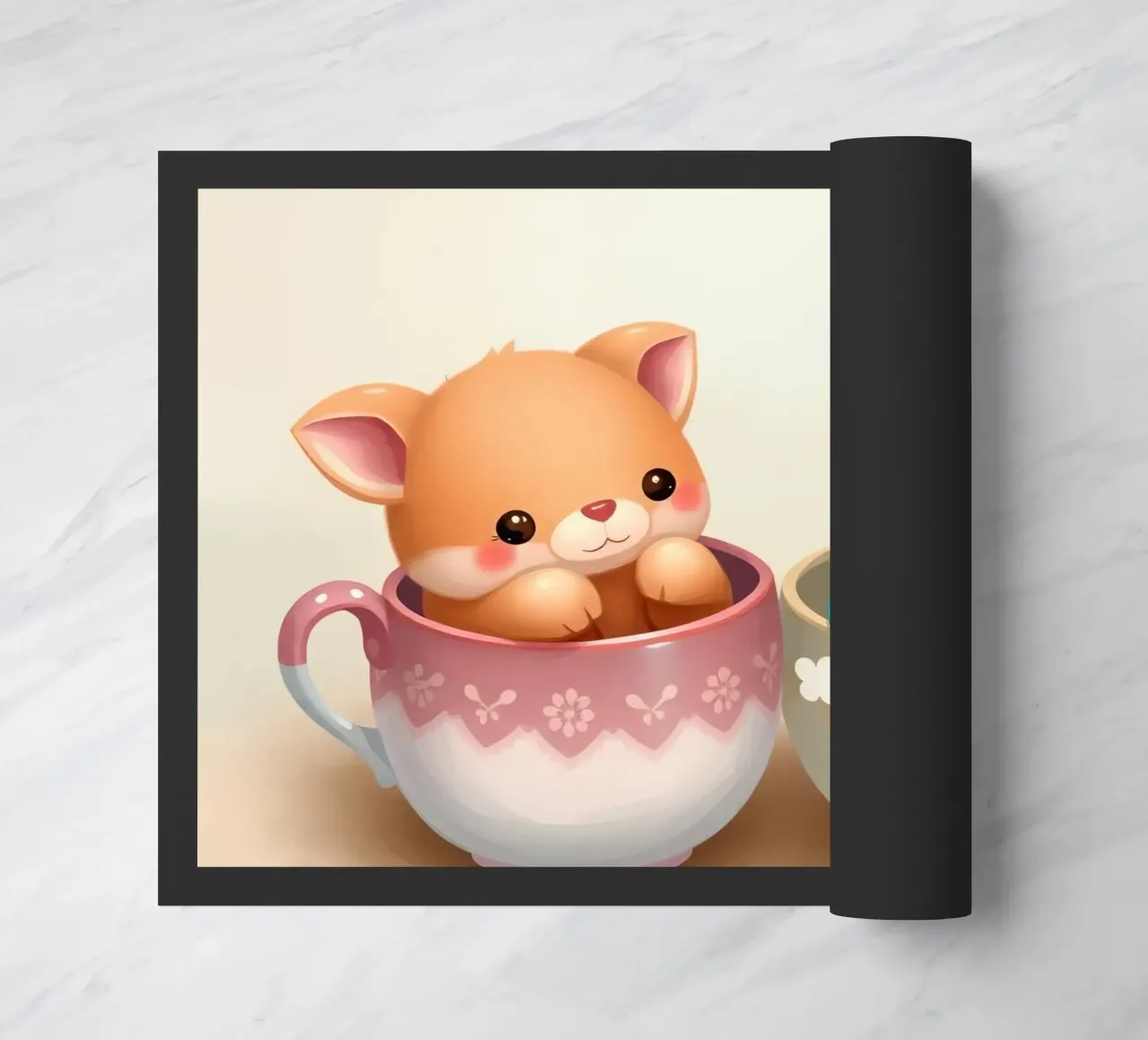 Simpatici personaggi animali giocano in tazze colorate zerbino da DesignDoodle