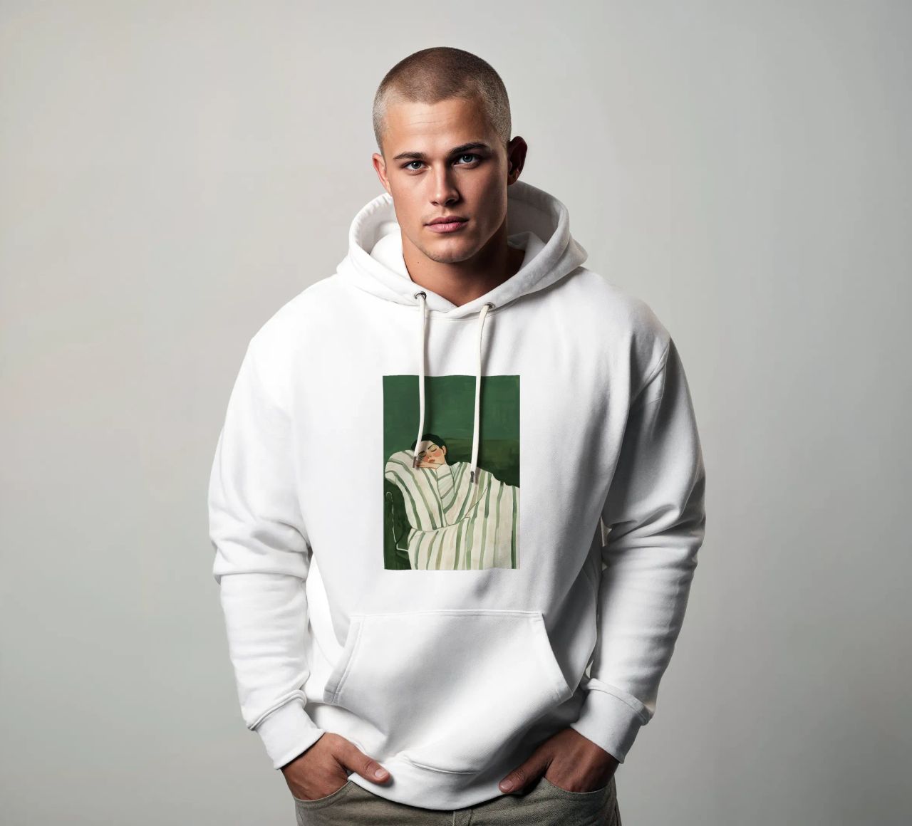 Smaragdgrüne abstrakte Frau Wandkunst, schlafende Frau drucken Hoodie von Boheme