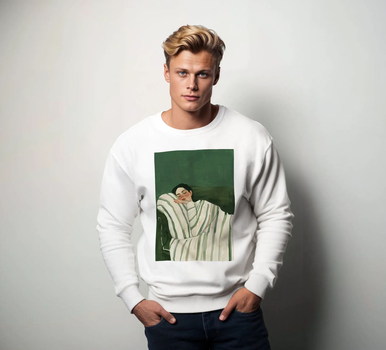 Smaragdgrüne abstrakte Frau Wandkunst, schlafende Frau drucken Sweatshirt von Boheme