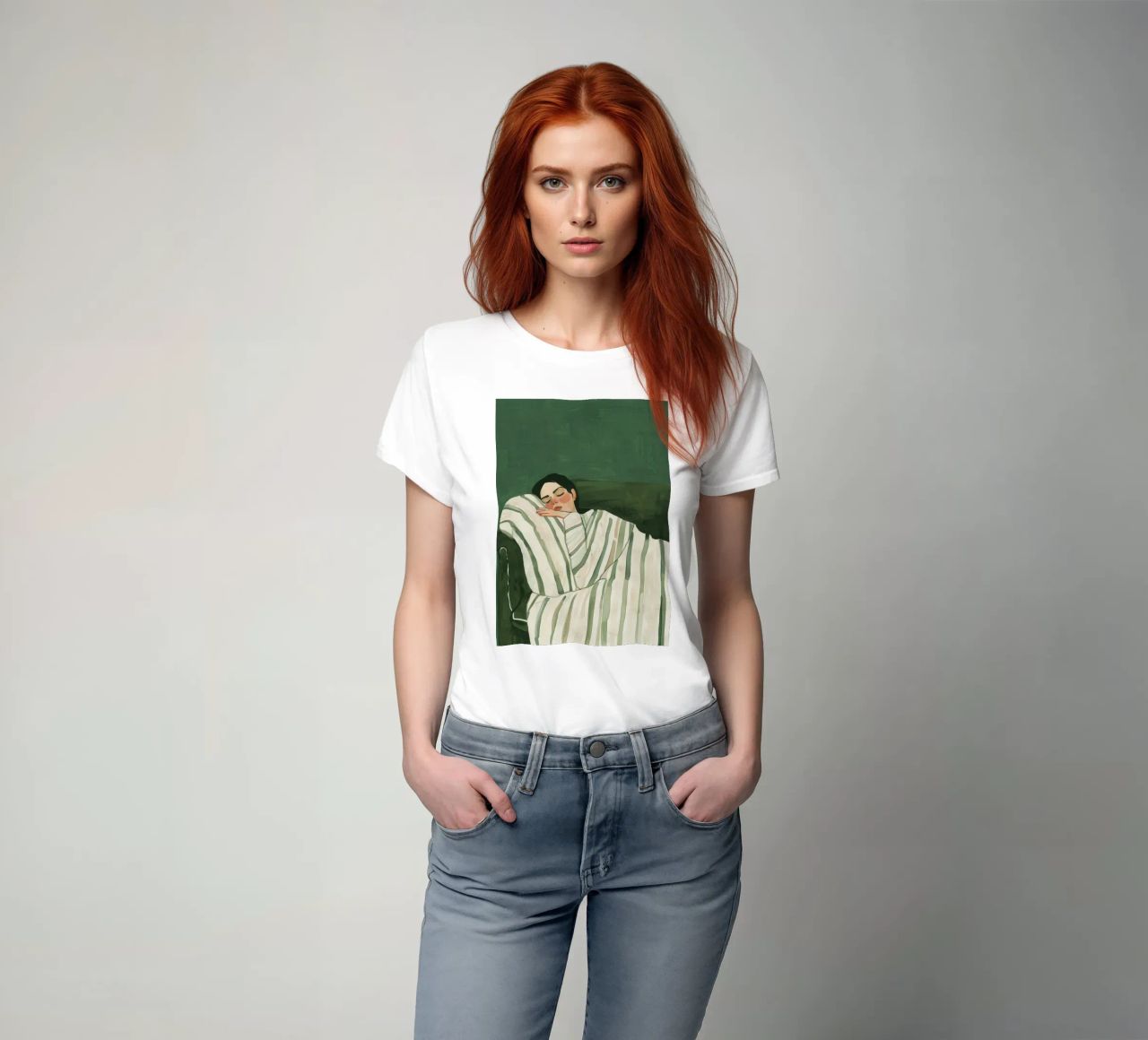 Smaragdgrüne abstrakte Frau Wandkunst, schlafende Frau drucken T-Shirt von Boheme
