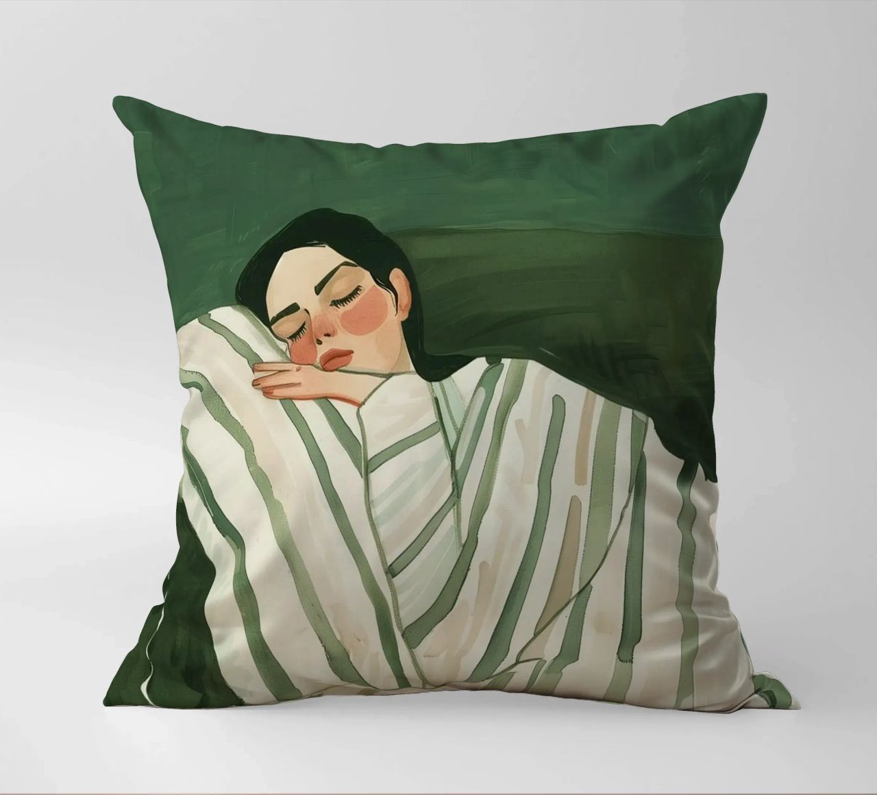 Art mural abstrait femme vert émeraude, impression femme endormie coussin de Boheme