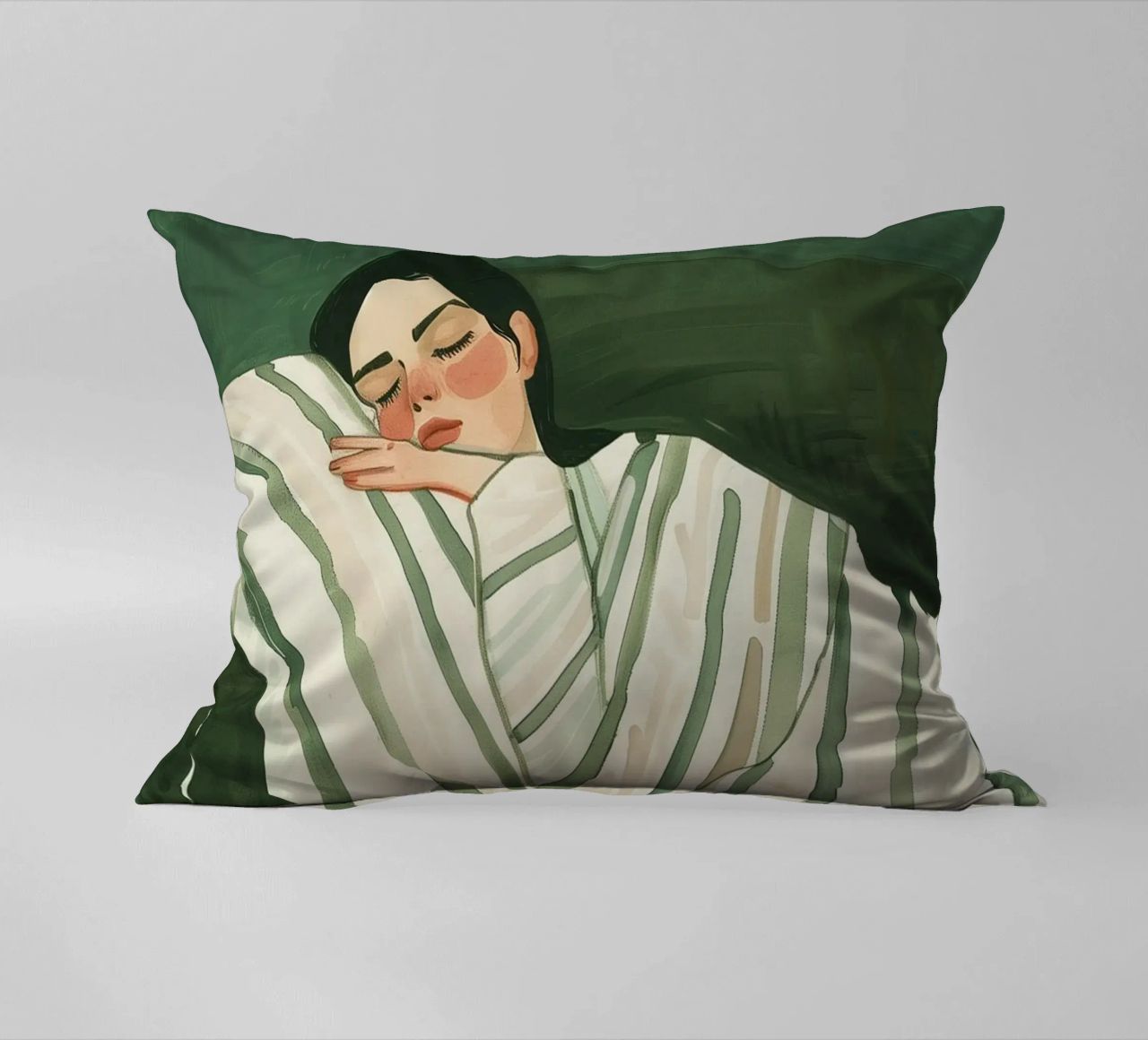 Art mural abstrait femme vert émeraude, impression femme endormie coussin de Boheme