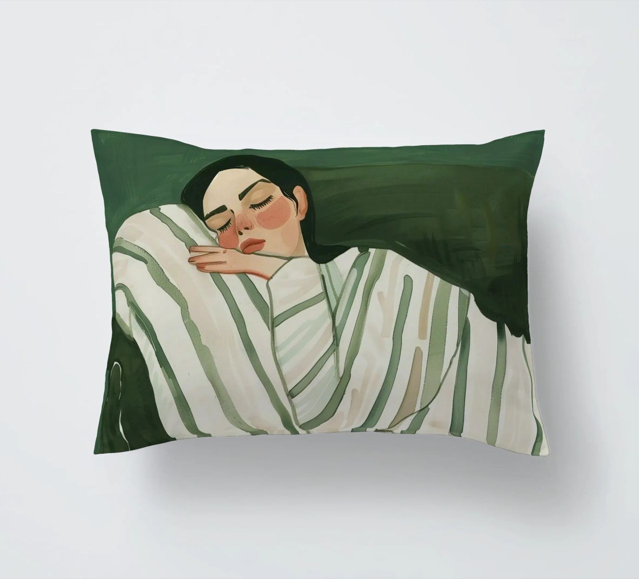 Art mural abstrait femme vert émeraude, impression femme endormie coussin de Boheme
