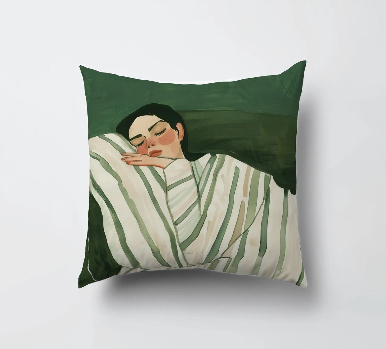 Art mural abstrait femme vert émeraude, impression femme endormie coussin de Boheme