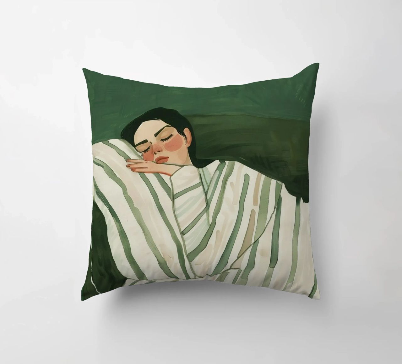 Art mural abstrait femme vert émeraude, impression femme endormie coussin de Boheme