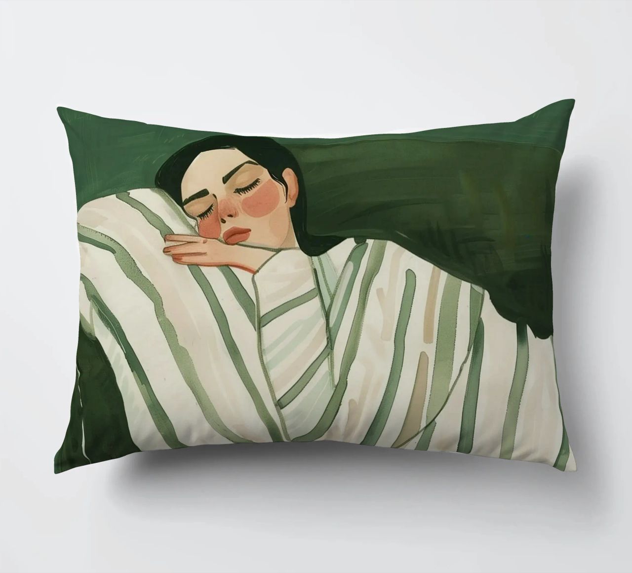 Art mural abstrait femme vert émeraude, impression femme endormie coussin de Boheme