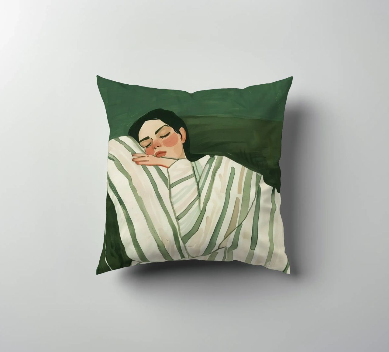 Art mural abstrait femme vert émeraude, impression femme endormie coussin de Boheme