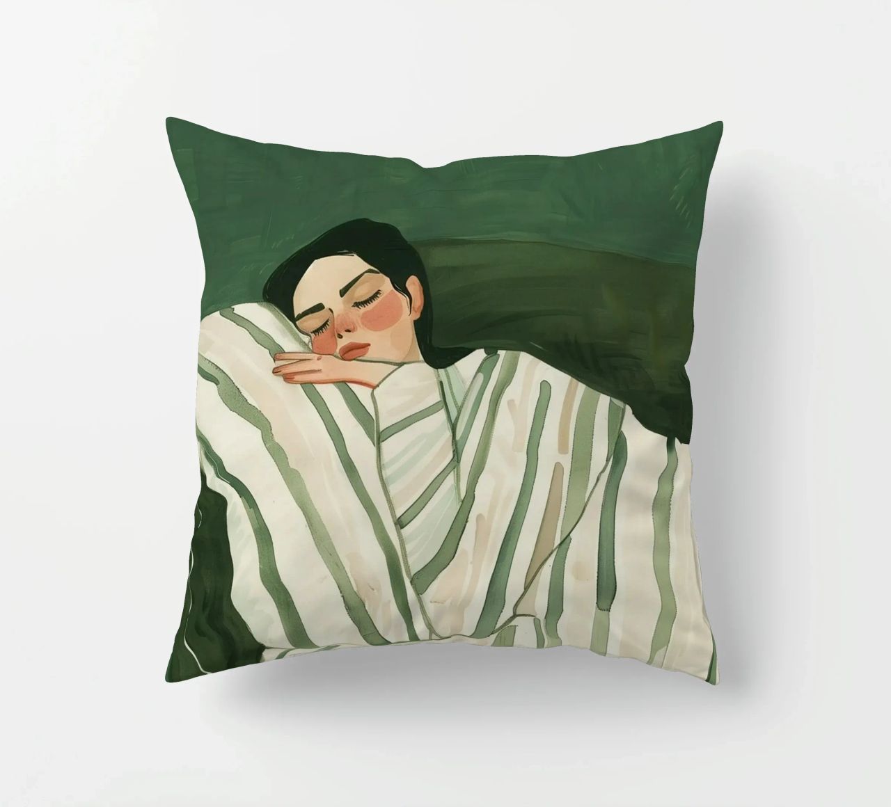 Art mural abstrait femme vert émeraude, impression femme endormie coussin de Boheme