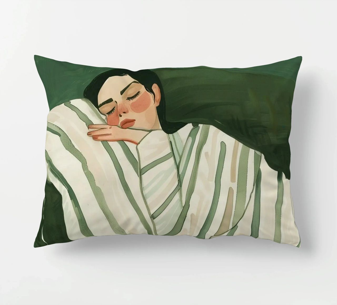 Art mural abstrait femme vert émeraude, impression femme endormie coussin de Boheme