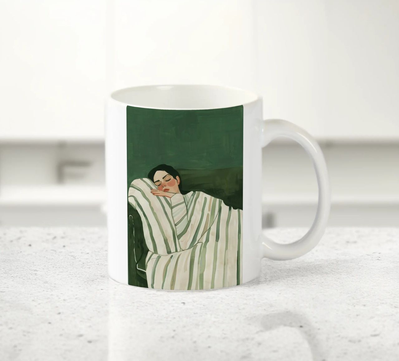 Smaragdgrüne abstrakte Frau Wandkunst, schlafende Frau drucken Keramik Tasse von Boheme