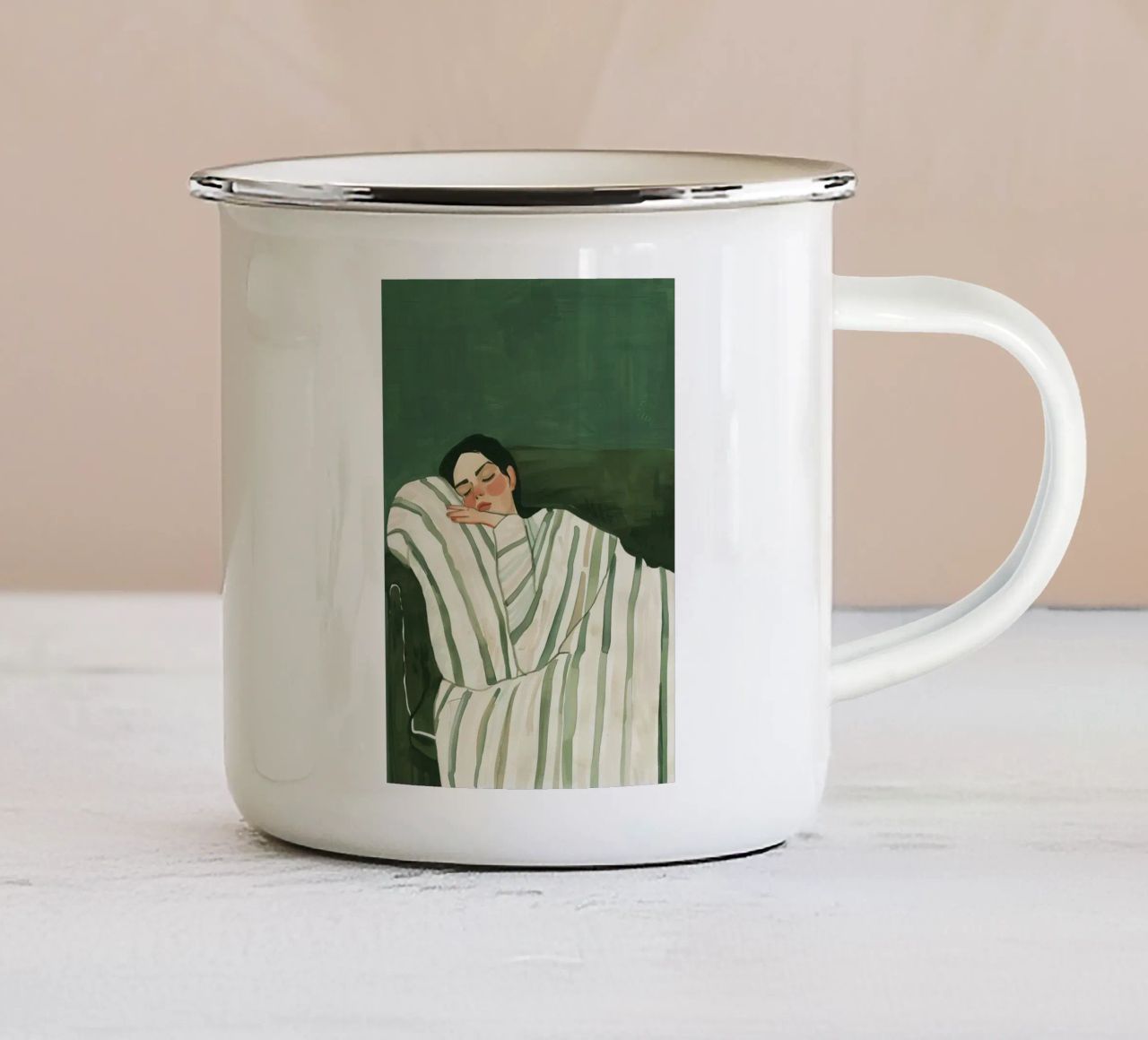 Smaragdgrüne abstrakte Frau Wandkunst, schlafende Frau drucken Emaille Tasse von Boheme
