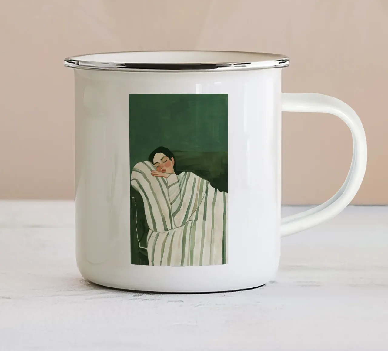 Arte murale donna astratta verde smeraldo, stampa donna addormentata tazza in smalto da Boheme