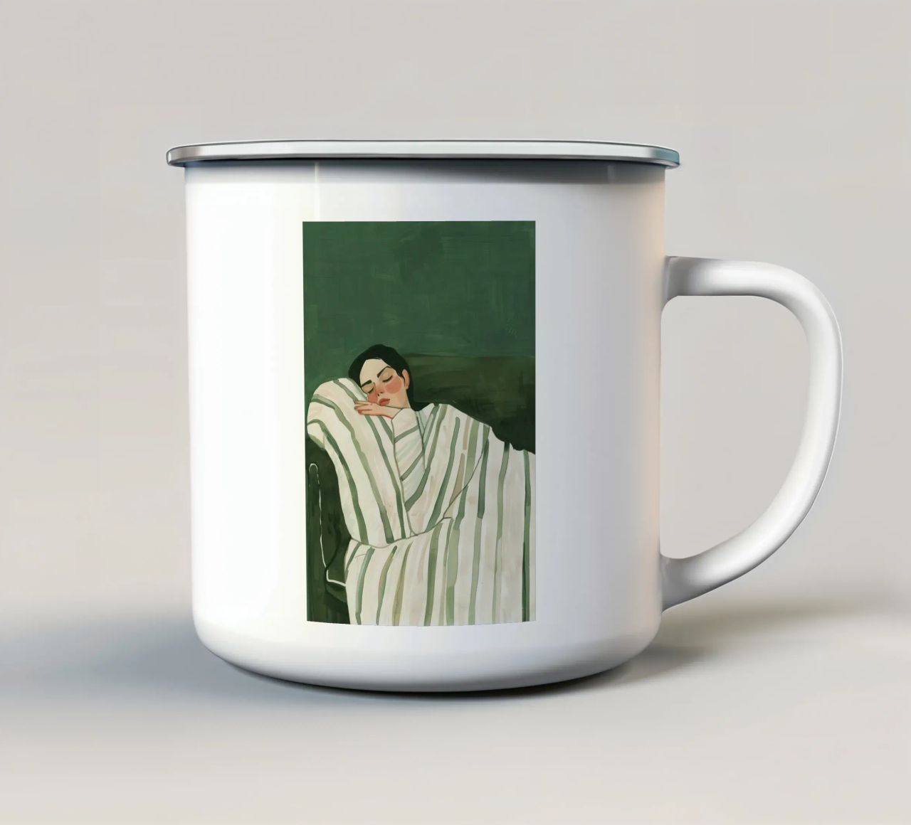 Smaragdgrüne abstrakte Frau Wandkunst, schlafende Frau drucken Emaille Tasse von Boheme