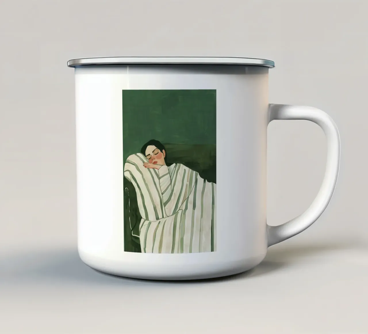 Arte murale donna astratta verde smeraldo, stampa donna addormentata tazza in smalto da Boheme